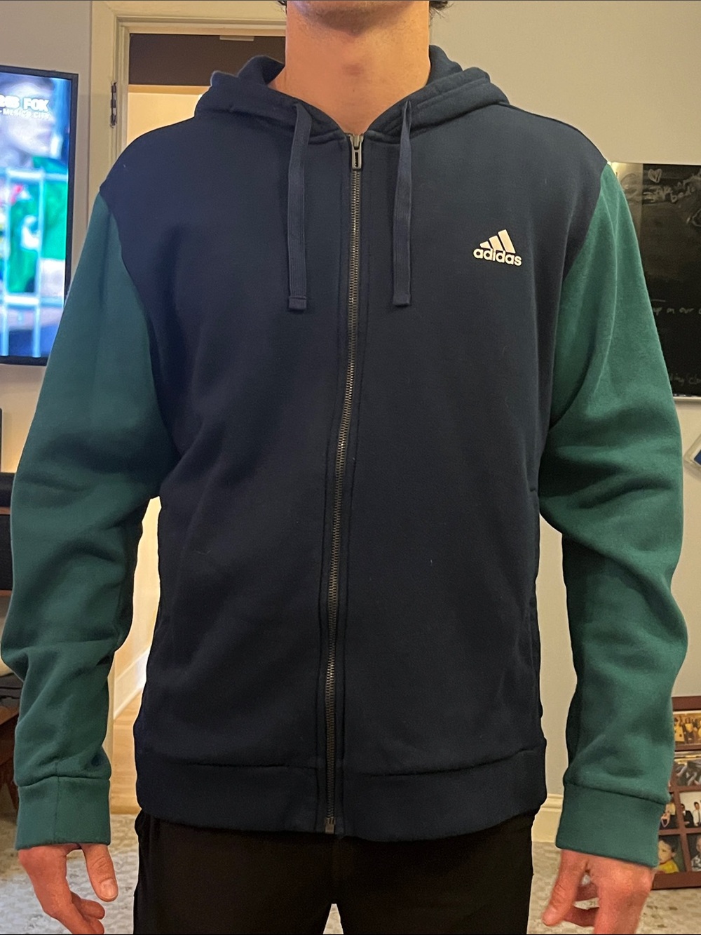 adidas Navy Body Teal Sleeve Zip Hoodie